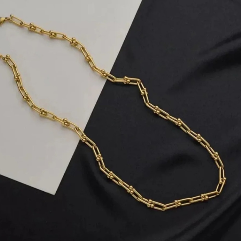 Gold Chain Link Chunky Sterling Silver Necklace - Picture 3 of 6